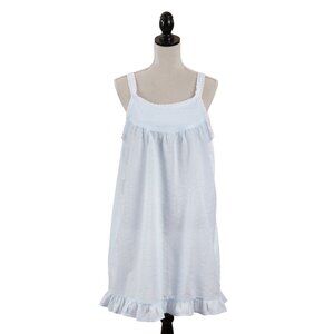 Blue 100% Cotton Embroidered Nightgown Nightdress lightweight cool eyelet trim